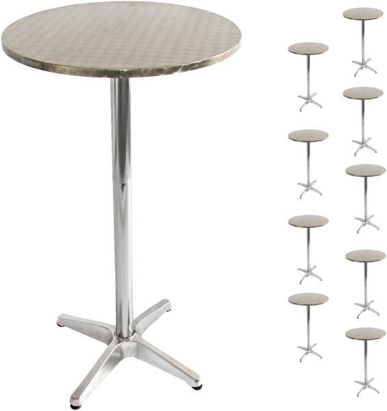 10er-Set Alu-Stehtisch, Bistrotisch, höhenverstellbar 70/110cm Ø=60cm ~ klappbar, Fuß mit Betoneinguss