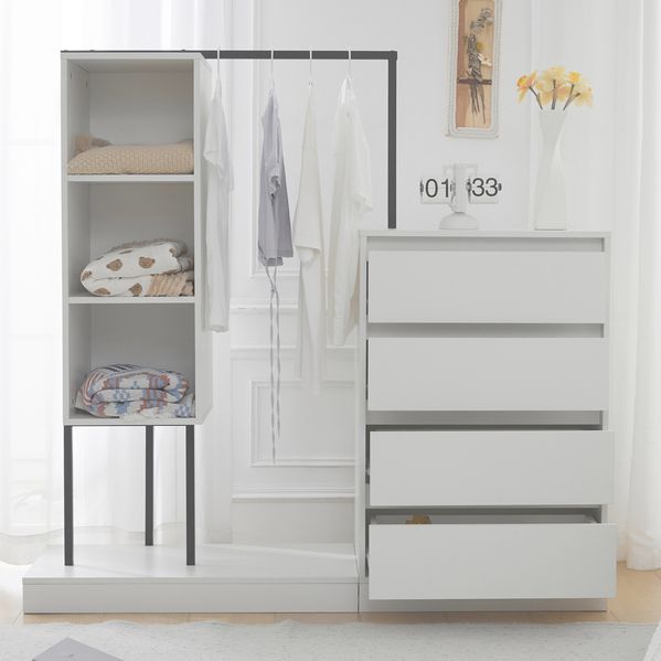 Praktischer Schuhschrank mit Garderobenfunktion in modernem Weiß-Schwarz-Design - Geräumiger Stauraum mit 4 Schubladen 3 Ablagefächern và Kleideraufhängung - Stabile Kommode aus hochwertiger Spanplatte và Metall für Flur Diele Wohnzimmer - Mit Kippsich...