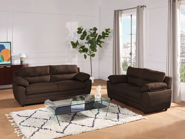 Vente-unique - MANOA Couchgarnitur Stoff Braun - B 82 cm x H 88 cm x L 163 cm201 cm