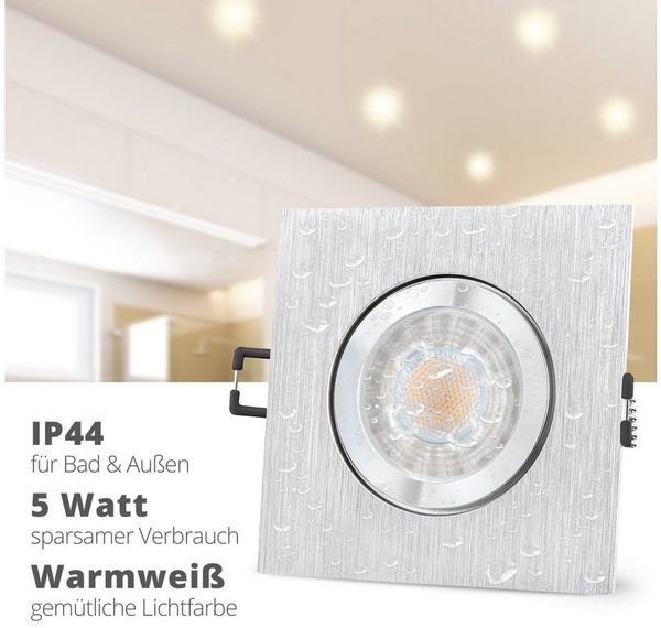 SSC-LUXon LED Außen-Deckenleuchte QW-2 LED Einbauspot fuer Bad & Aussen IP44 Alu quadratisch mit LED, Warmweiß