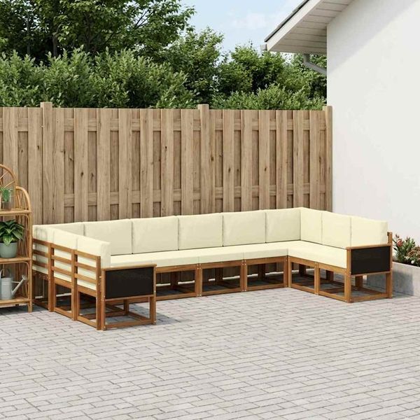 vidaXL Outdoor-Sofagarnitur 10 pcs Natur und Creme Massivholz Akazie 3385561