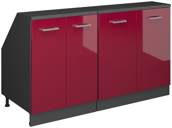 Küchenschrank für Dachschrägen R-Line Rot Hochglanz 140 cm 2er Set Schrankkorpuss 60 cm Tiefe Vicco