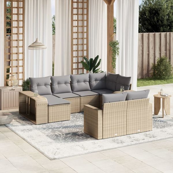 vidaXL 10-tlg. Garten-Sofagarnitur mit Kissen Beige Poly Rattan 3261289