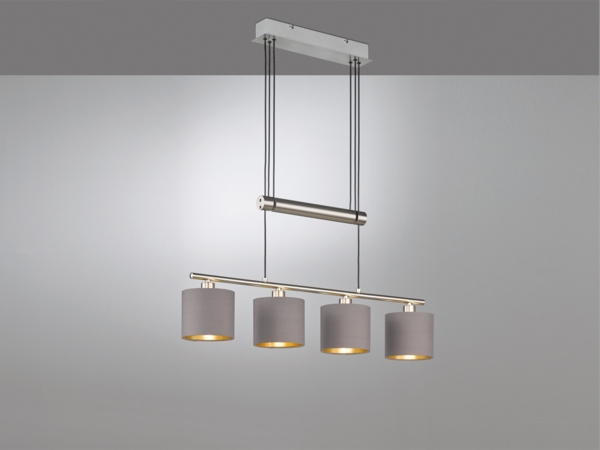 LED Pendelleuchte 4-flammig Taupe höhenverstellbar mit Stoffschirmen, B: 77cm