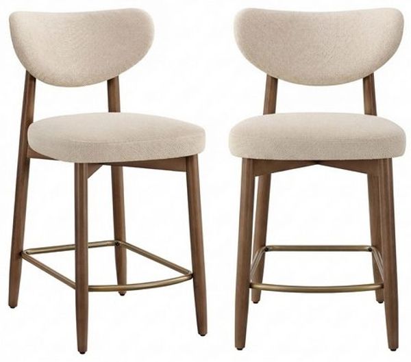 VASAGLE Barhocker 2er Set in Leinenoptik, mit Rückenlehne und Massivholzbeinen, 50 x 51,5 x 95,5 cm, Hellbeige