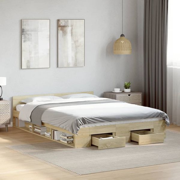 vidaXL Bettgestell mit Schubladen Sonoma-Eiche 135x190cm Holzwerkstoff 3280771