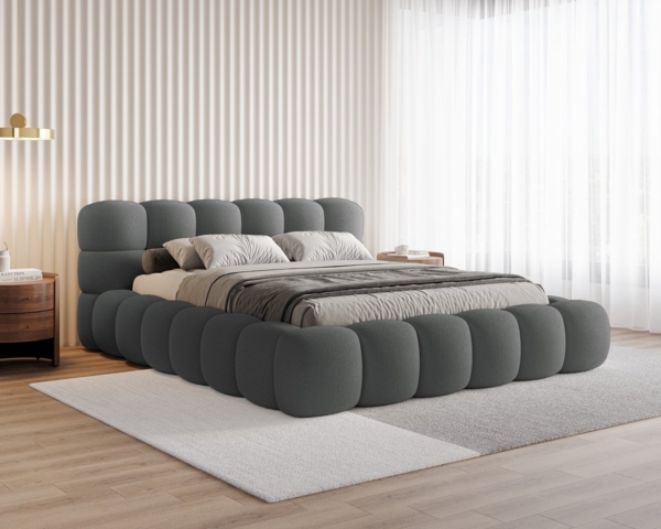 Chilly Möbel Polsterbett Stone Dunkelgrau Bouclé Stoff 200x200 cm mit Stauraum Quelle 92