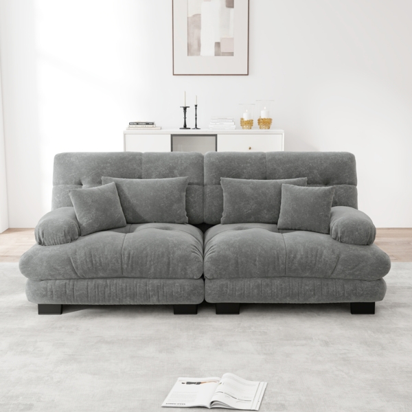 Ecksofa, Cloud Ecksofa für Wohnzimmer Chenille Doppelsofa mit 2 Lendenkissen und 2 Dekokissen Massivholzrahmen, Chenille+Massivholz, Grau