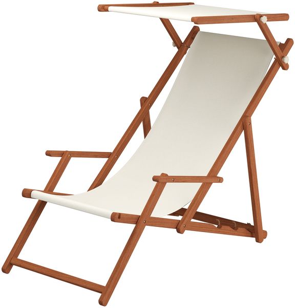 Sonnenliege weiß Liegestuhl Sonnendach Tisch Gartenliege Holz Deckchair Strandstuhl 10-303 S T