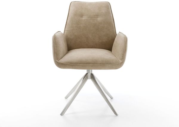 Esszimmerstuhl Zoa-Flex Mikrofaser Beige Vintage Kreuzgestell breit Edelstahl Taschenfederkern Bild 2