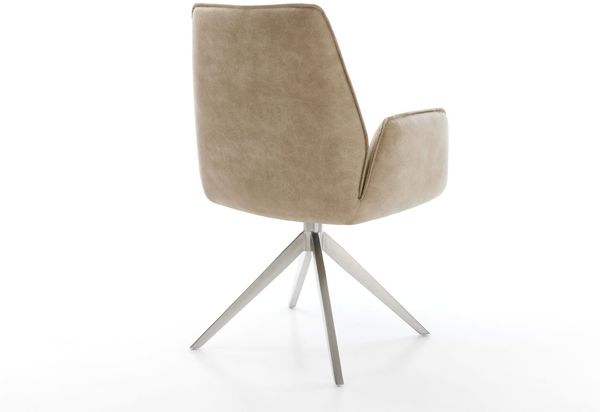 Esszimmerstuhl Zoa-Flex Mikrofaser Beige Vintage Kreuzgestell breit Edelstahl Taschenfederkern Bild 5