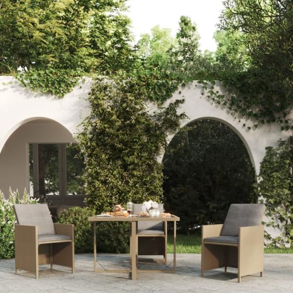 vidaXL Gartentisch Beige 109x107x74 cm Poly Rattan und Glas 316789