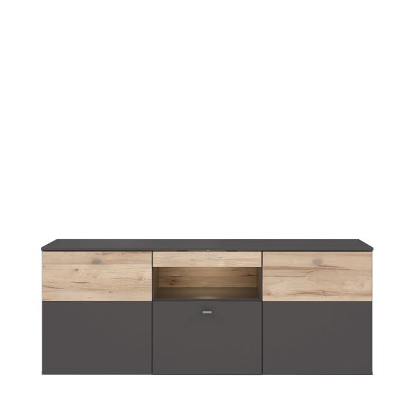 FORTE Como TV-Unterschrank mit LED Beleuchtung, Holzwerkstoff, Grau/Braun/Braun, 149,8 x 59,3 x 52 cm