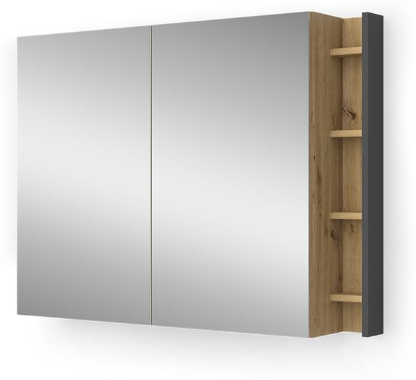 Badspiegelschrank Edelin Anthrazit/Artisan 100 x 75 cm mit Regalen Vicco