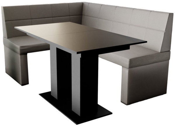 Eckbankgruppe 196x142 cm BLAKE XL R Kunstleder Grau / Esstisch DANTE Schwarz
