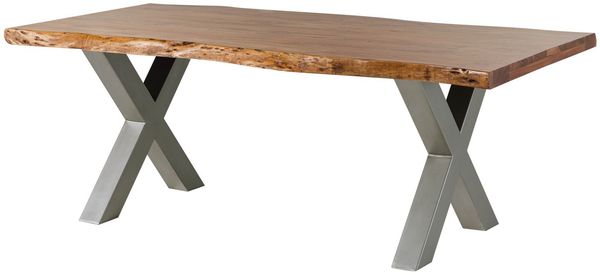 Baumtisch Akazie 220x100x77 Akazie natur lackiert / X-Beine silber matt FREEFORM 5