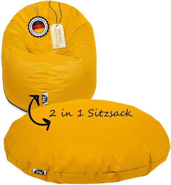 PATCH HOME 2 in 1 Sitzsack Sessel – Ø100 cm – Gelb, bequemer Sitzsack aus Luxus-Polyester-Gewebe, bereits befüllt