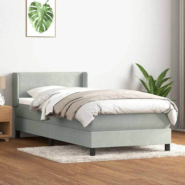 vidaXL Boxspringbett mit Matratze Hellgrau 90x210 cm Samt 3318015