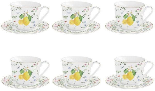 EasyLife Tasse Fleurs et Citrons, Porzellan, Spülmaschinengeeignet, Mehrfarbig, Zitronen, H: cm