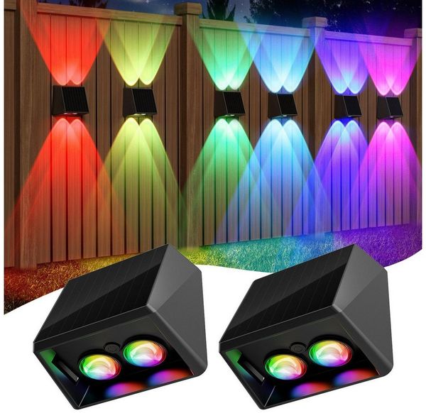 Quntis LED Solarleuchte 2/4/8 Stück Solarleuchte Warmweiß/Bunt, Gartenleuchten für außen, Außenbeleuchtung, LED wechselbar, RGBW /Warmweiß, Kaltweiß, Neutralweiß, Solar Wandleuchte mit 13 Beleuchtungsmodi – Oben und Unten beleuchtet
