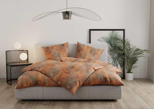 Mako Satin Bettwäsche Rost Desgin orange / braun Garnitur 240x220 + 2x 80x80