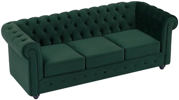 Vente-unique - CHESTERFIELD Couchgarnitur SamtStoff Grün - B 88 cm x H 72 cm x L 205 cm165 cm Bild 4