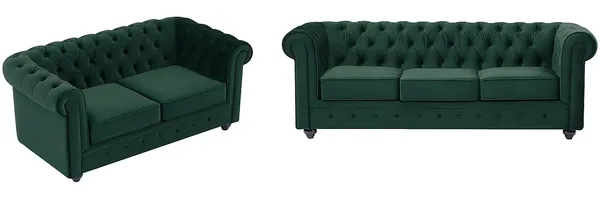 Vente-unique - CHESTERFIELD Couchgarnitur SamtStoff Grün - B 88 cm x H 72 cm x L 205 cm165 cm