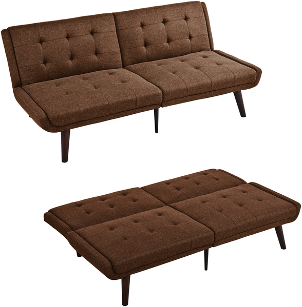 Klappbares Futon-Sofa Bett,146 cm Schlafcouch mit 5-fach verstellbarer Rückenlehne modernes Loveseat für kleine Räume Gästebett & Wohnzimmer,Braun,