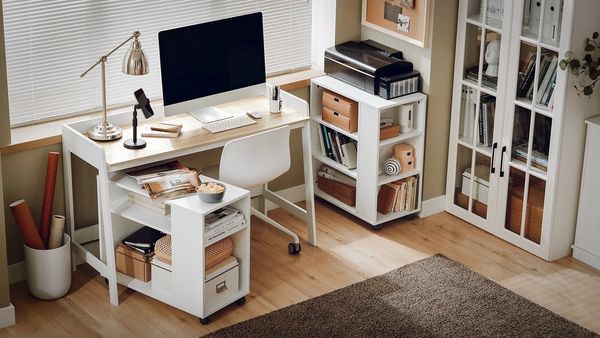 SoBuy Schreibtisch FWT41, Tisch Computertisch Bürotisch weiß/natur
