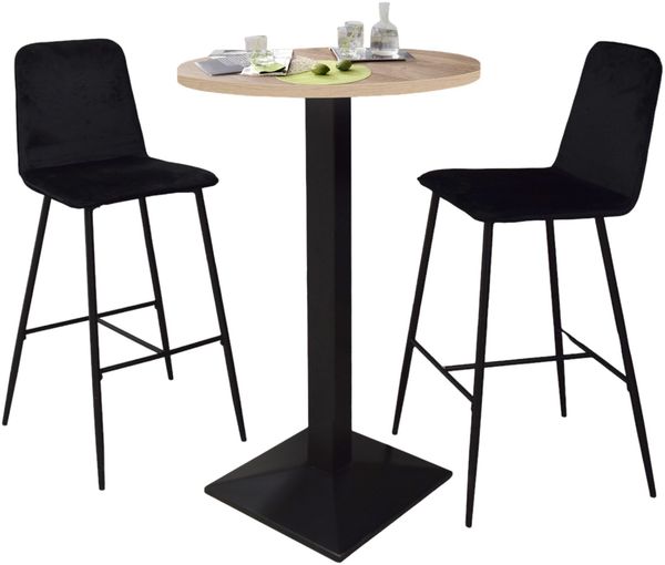 Tresentisch rund Eleanore 70 cm schwarz matt/eiche sägerau 14656