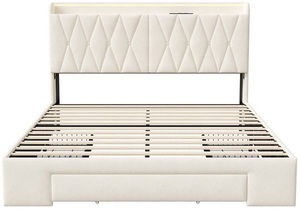 Furnishings Home Polsterbett Stauraumbett LED Doppelbett inkl. LED + Nachttisch (USB + Type-C und 2 Stecker, Drei extra große Schubladen), Mit LED-Beleuchtung, Ladefunktion, Samt, 160x200 cm
