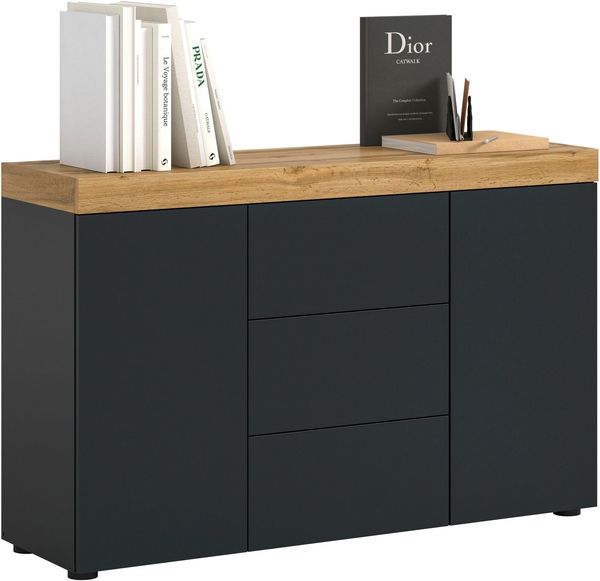 OTTO home Sideboard MAMBO, Breite 125cm, 2 Türen, 3 Schubkästen, push-2-open (1 St, 2 farbige Ausführung, in verschiedenen Farben erhältlich), Sideboard, Kommode, Wohnzimmer, Flur, Arbeitszimmer