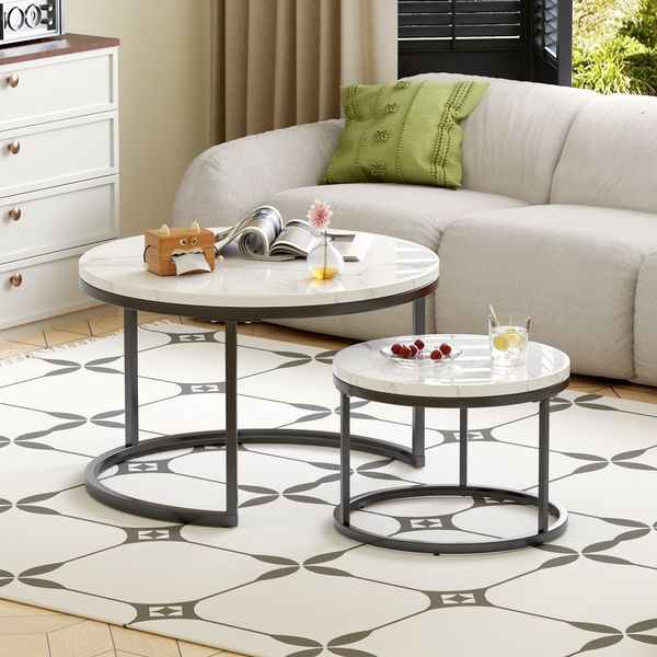 Nesting-Couchtisch 70 x 70 x 45 cm, Schwarz/Weiß, Spanplatten, 2-teilig verstaubar