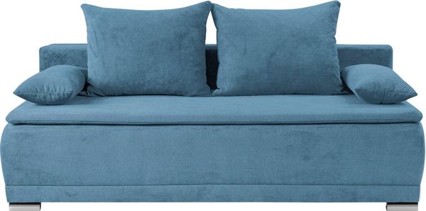 WERK2 Schlafsofa Biggi komfortabel & elegant, Schlaffunktion, Bettkasten, Breite 206 cm, inkl. losen Kissen, Struktur weich ASTON, hellblau