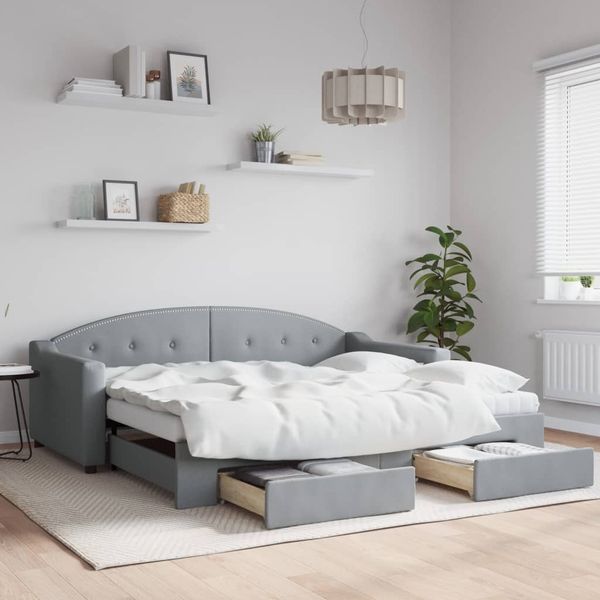 vidaXL Tagesbett Ausziehbar mit Schubladen Hellgrau 90x190 cm Stoff 3197576