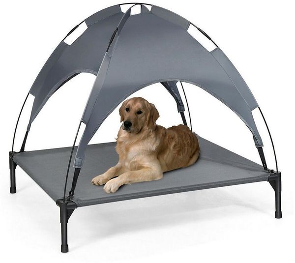 BURI Hundeliege mit Sonnendach 105x86cm Hundebett Schlafplatz Outdoorliege Hundematte