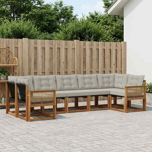 vidaXL Outdoor-Sofagarnitur 7 pcs Natürlich und Hellgrau 3382195