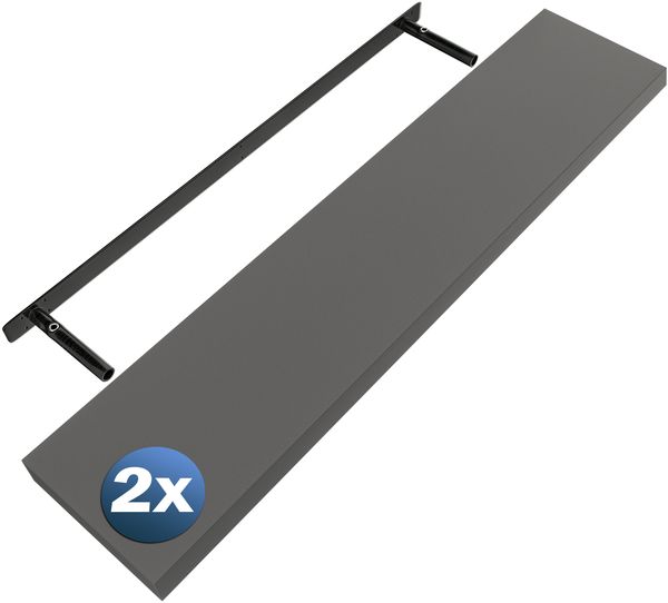 Casaria Wandregal mit Halterung, 2 Stück, MDF, Grau / Matt, 110 x 23 x 3,8cm