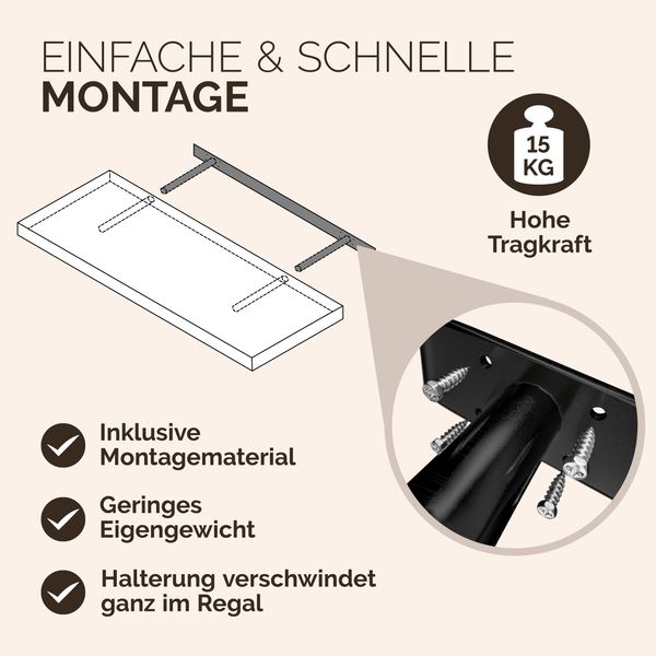 Casaria Wandregal mit Halterung, 2 Stück, MDF, Grau / Matt, 110 x 23 x 3,8cm Bild 5