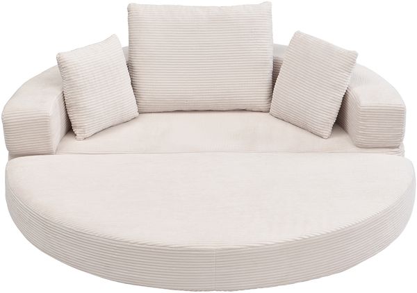 Dekopro Klappsofabett multifunktional freistehend, ovales Bett mit Kissen, modulares Sofa mit Cordstoff-Bezug für Apartments Wohnzimmer Schlafzimmer, Beige, 88 x 173 x 60 cm