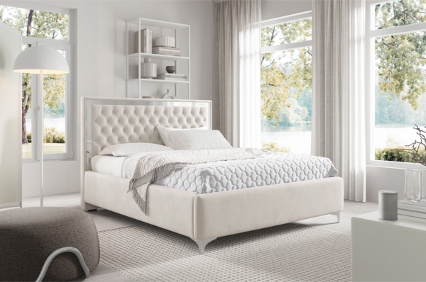 MEBLINI Polsterbett 160x200 mit Lattenrost und Matratze – ARONA SILVER – Beige Samt – Doppelbett mit Bettkasten - Stauraumbett - Kopfteil Bett mit Stauraum