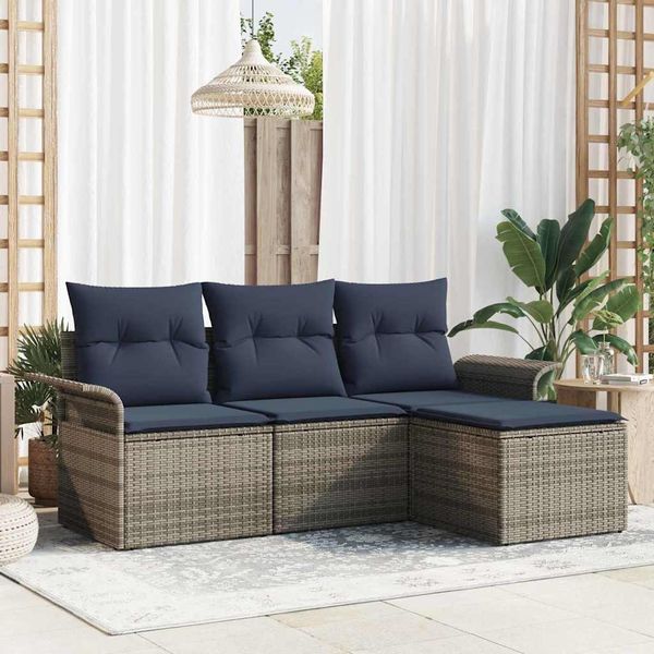 vidaXL Gartensofa-set mit Kissen 4 pcs Grau Poly-Rattan 3345315