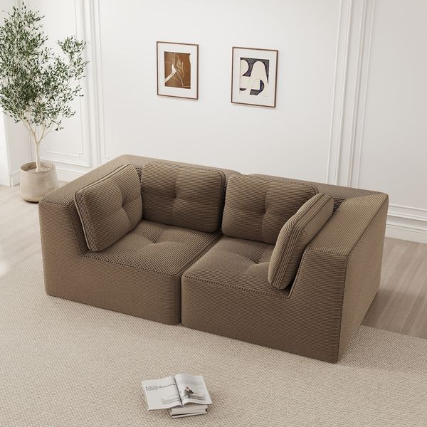 2-Sitzer Sofa 208x104x69 cm aus Cordstoff rahmenlos modular, braun