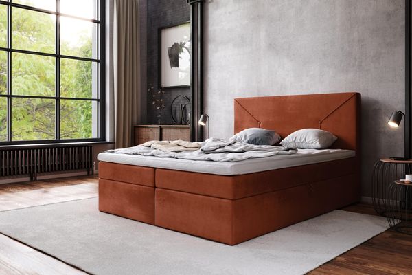 AX LIVING Boxspringbett 200x200 Kilton Amber Samt Bettkasten Topper