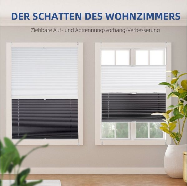 Sekey Plissee Day+Night Doppelplissee Verdunkelung ohne Bohren verspannt Lichtschutz, ohne Bohren, Klemmfix, Lichtdurchlässig Ausbrenner-Muster und 100% VerdunkelndVerdunkelung