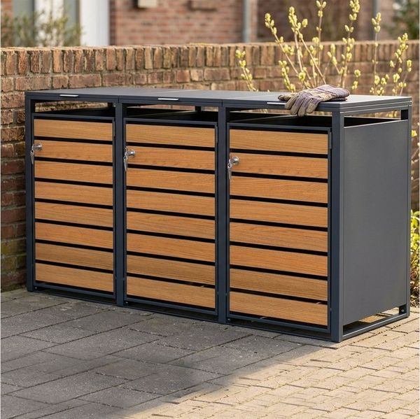 GARLIVO Mülltonnenbox Azalee 3er Mülltonnenbox 240L - wetterfest und langlebig, Verschließbare Mülltonnenverkleidung -modernes Design als Sichtschutz