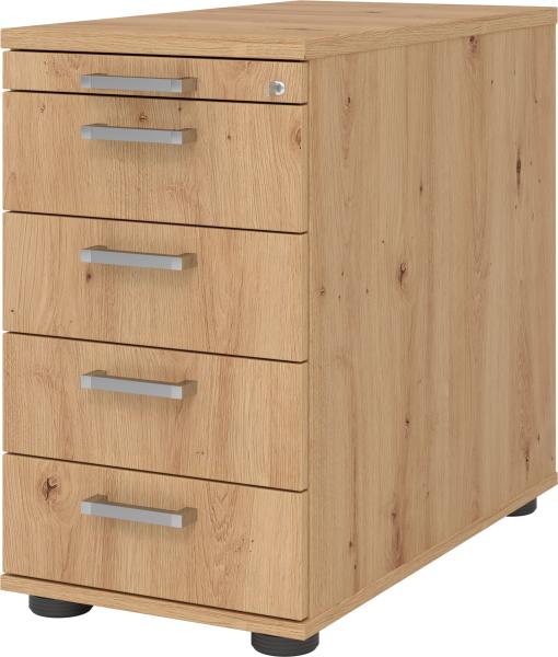 bümö Schreibtisch Schrank abschließbar, Schubladenschrank Holz in Asteiche, Container mit Schubladen - Schubladen Schrank Büro, Schreibtisch Container od. Schreibtisch Kommode mit Chromgriffe, SC50-R-R-CE