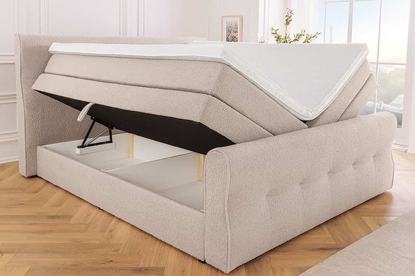riess-ambiente Boxspringbett SIGNUM 180x200cm champagner · Kingsize (Einzelartikel, 1-St), Bouclé · Federkern · inkl Topper & Matratze · Bettkasten · Design