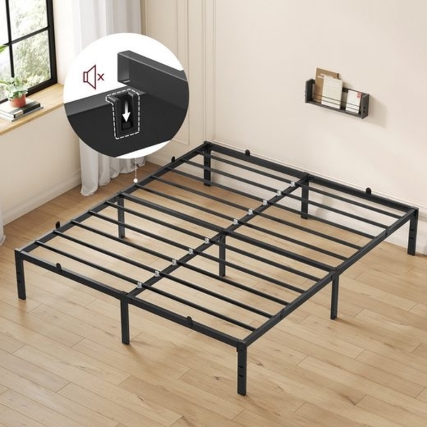 VASAGLE Doppelbettgestell, Bett, 160 x 200 cm, Metallbett, Bettrahmen, Unterbettaufbewahrung, modern, Gästebett, einfacher Aufbau, tintenschwarz RMBDE135B01
