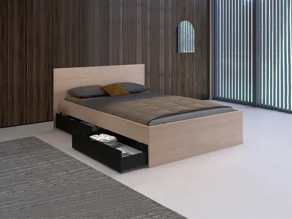 Vente-unique - VELONA Bett Holz, Platte Beige - B 193,6 cm x H 82,6 cm x L 164,4 cm